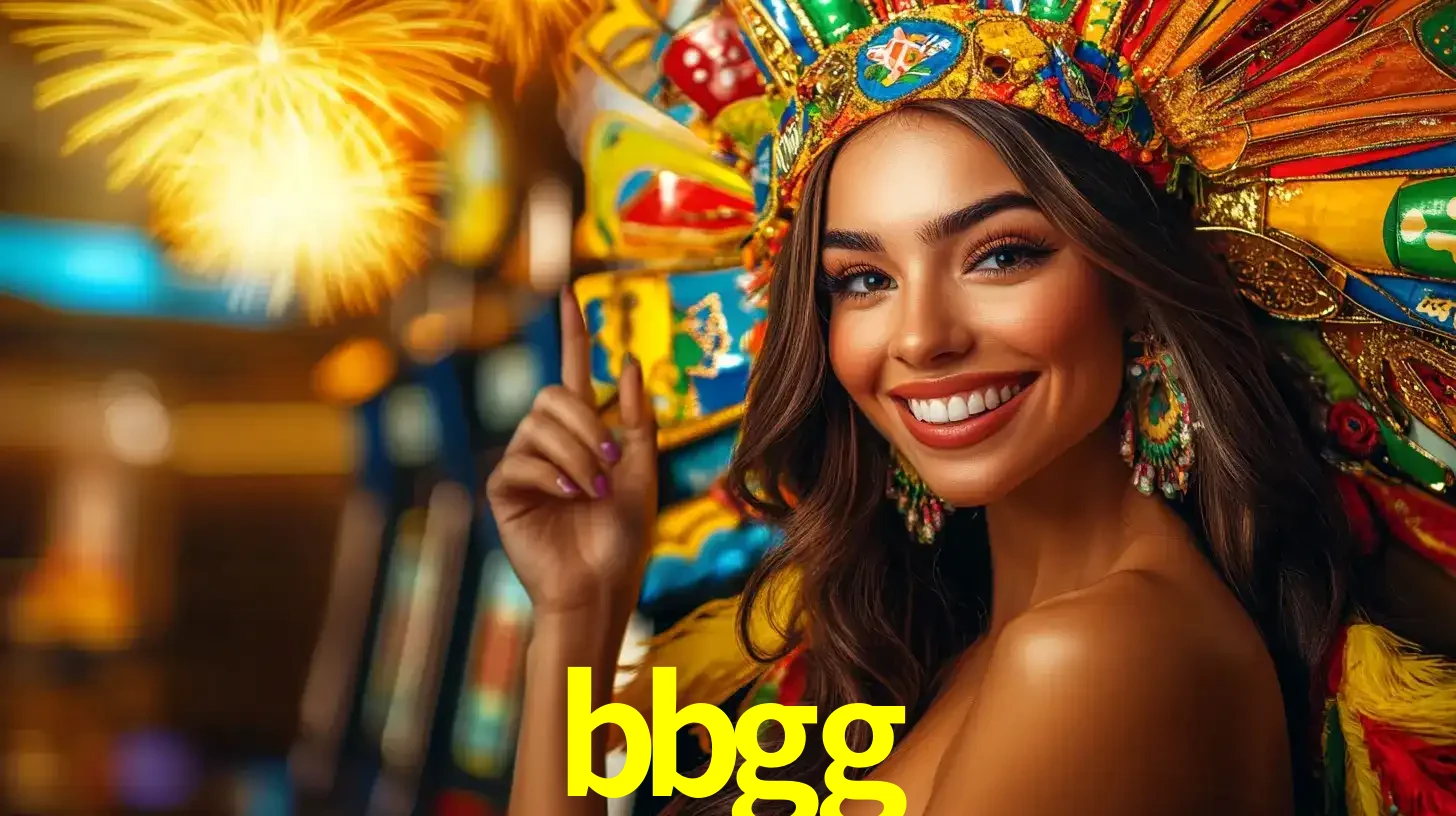 Mulher sorridente com um cocar de carnaval vibrante e colorido, celebrando uma grande vitória nos jogos do cassino bbgg com fogos de artifício ao fundo.